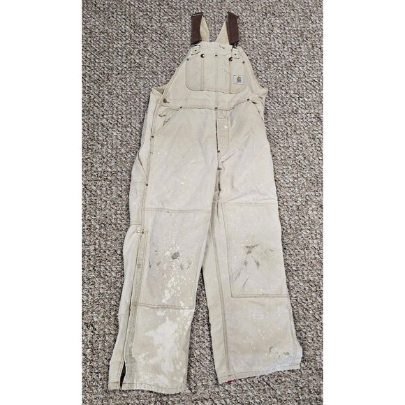Carhartt Other - Carhartt Insulated Overalls Mens Tan Canvas Bleached Bib 38x26 Per Measurement